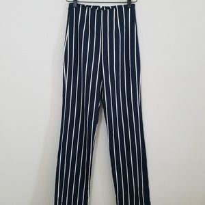 Reformation Navy High-Waisted Stripped Pants